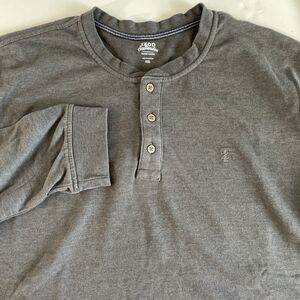 IZOD Saltwater Mens Shirt Size XXL 2X Gray Button Henley Long Sleeve Logo